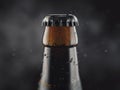 A detailed look at a beer bottle being uncapped, revealing the essence of the drink captured in an artistic close-up