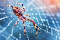 Detailed macro capture of a spider positioned at the center of its intricate web