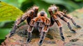 Detailed macro capture of a tarantula in its natural habitat, showcasing intricate spider details