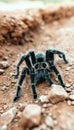 Detailed macro close up of a tarantula in its natural habitat, showcasing intricate spider details