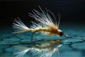 Detailed macro of intricate fly fishing lure on textured surface Royalty Free Stock Photo