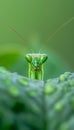 Detailed macro photograph capturing a praying mantis up close in intricate clarity