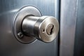 detailed macro shot of a brushed steel lock