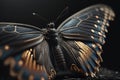 Detailed macro shot of a butterfly on a black background