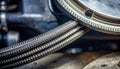 Industrial Braided Steel Hydraulic Lines on Machinery Royalty Free Stock Photo