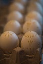 Detailed macro shot of handpainted easter eggs before dye Royalty Free Stock Photo