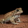 Detailed macro shot of a vibrant common toad on textured brown earth Royalty Free Stock Photo