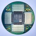 Intricate Microchip on a Circular Silicon Wafer Royalty Free Stock Photo