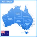 The detailed map of the Australia with regions or states and cities, capitals, national flag Royalty Free Stock Photo