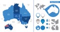 Australia detailed map with the borders of the regions in blue tones