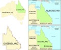 Queensland state location on map of Australia. Capital city is Brisbane