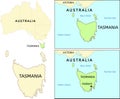 Tasmania state location on map of Australia. Capital city is Hobart
