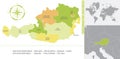 Detailed map of Austria with administrative divisions of the country, color vector illustration