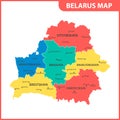 The detailed map of Belarus with regions or states and cities, capital. Administrative division