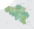 Detailed map of Belgium with administrative divisions into regions and Provinces, major cities of the country, vector illustration
