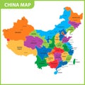 The detailed map of the China with regions or states and cities, capitals Royalty Free Stock Photo