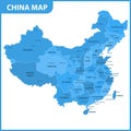 The detailed map of the China with regions or states and cities, capitals Royalty Free Stock Photo