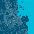 Detailed map of Doha city, linear print map. Cityscape panorama