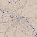 Detailed map of Dresden city, linear print map. Cityscape panorama