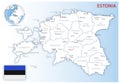 Detailed map of Estonia administrative divisions with country flag and location on the globe