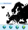 Detailed map with the borders of European countries, black silhouette of the euro zone, vector illustration