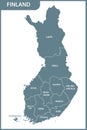 The detailed map of the Finland with regions