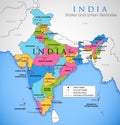 Detailed map of India, Asia with all states and country boundary Royalty Free Stock Photo