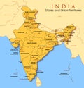 Detailed map of India, Asia with all states and country boundary Royalty Free Stock Photo