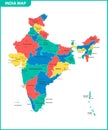 The detailed map of the India with regions or states and cities, capital. Administrative division. Royalty Free Stock Photo