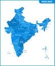 The detailed map of the India with regions or states and cities, capital. Administrative division. Royalty Free Stock Photo