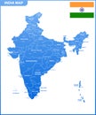 The detailed map of the India with regions or states and cities, capital. Administrative division. Royalty Free Stock Photo