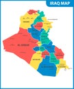 The detailed map of Iraq with regions or states and cities, capital. Administrative division.