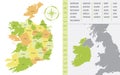 Detailed map of Ireland with administrative divisions of the country, color vector illustration