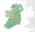 Detailed map of Ireland with administrative divisions into provinces and counties, major cities of the country, vector