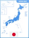 The detailed map of the Japan with regions or states and cities, capitals