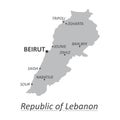 Detailed map of Lebanon with cities. Vector illustration