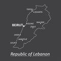 Detailed map of Lebanon with cities. Vector illustration