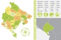 Detailed map of Montenegro with administrative divisions of the country, color vector illustration