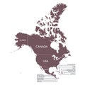 Detailed Map of North America continent with name