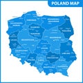 The detailed map of Poland with regions or states and cities, capitals. Administrative division