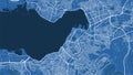 Detailed map poster of Izmir city, linear print map. Blue skyline urban panorama. Decorative graphic tourist map of Izmir