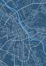 Detailed map poster of Warsaw city, linear print map. Cityscape urban panorama