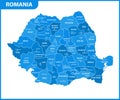 The detailed map of the Romania with regions or states and cities, capital. Administrative division. Royalty Free Stock Photo