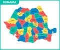 The detailed map of the Romania with regions or states and cities, capital. Administrative division. Royalty Free Stock Photo