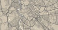 Detailed map of Rome city, linear print map. Cityscape panorama