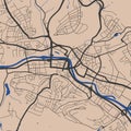 Detailed map of Saarbrucken city, linear print map. Cityscape panorama