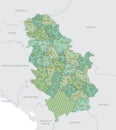Detailed map of Serbia with administrative divisions into Districts, Municipalities and cities, major cities of the country,