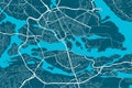 Detailed map of Stockholm city, linear print map. Cityscape panorama