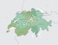 Detailed map of Switzerland with administrative divisions into regions and Cantons, major cities of the country, vector