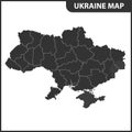 The detailed map of Ukraine with regions or states. Administrative division. Crimea, part of Donetsk and Lugansk regions is marked